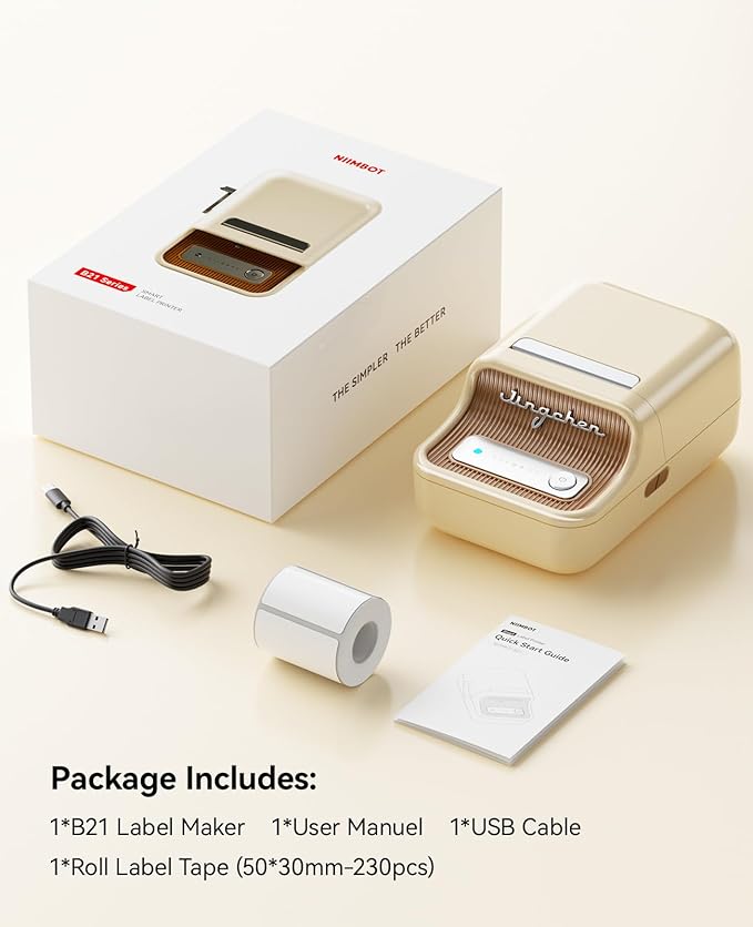 NIIMBOT B21 Label Maker Inkless Bluetooth Label Printer, 2 Inch Portable Label Machine for Small Business, Address, Logo, Clothing, Mailing, Candles, Jewelry, Sticker Printer for Gift, White