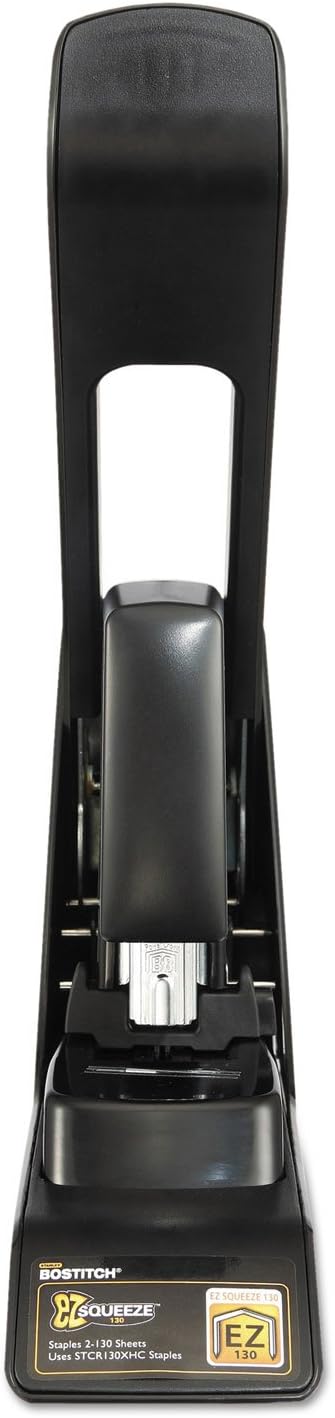 Bostitch EZ Squeeze 130 Sheet Flat Clinch Heavy Duty Stapler, Reduced Effort, Black (B8130)