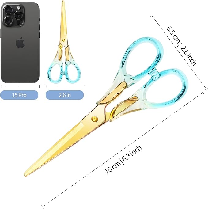 6.3 Inch Precision All - Purpose Craft Scissors, Stainless Steel Blade for Superior Cutting, Blue Acrylic Handle for Comfort, Ideal for Office, Home & School Crafters