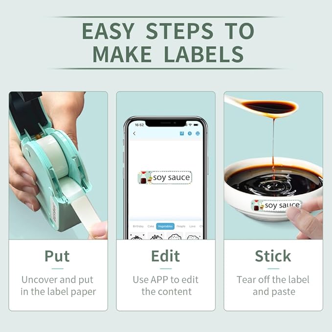 Mini Label Maker Machine with Tape, Small Portable Bluetooth Thermal Label Printer, Handy Wireless Inkless Sticker Printer for Home, Kitchen, Kids School Items, Classroom, Office Organization (Green)