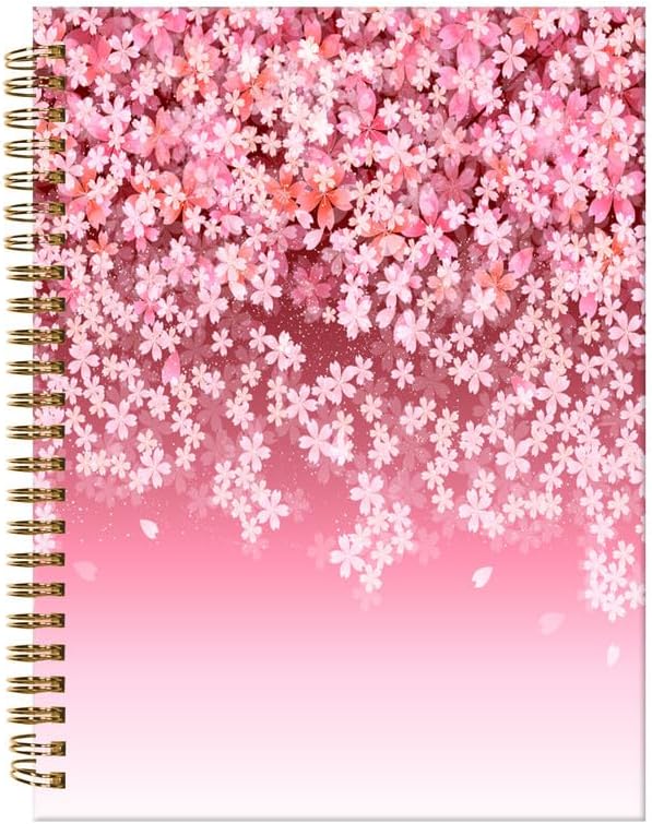 Spiral Journal Notebook,A5 Hardcover Lined Journals for Women Girl 6 x 8.3 in,120 Pages Thick Paper,Cute College Ruled Writing Notebook for Gifts Office Work School(Pink Cherry blossom)