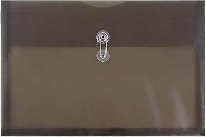 JAM PAPER Plastic Envelopes with Button & String Tie Closure - Legal Booklet - 9 3/4 x 14 1/2 - Smoke Gray - 12/Pack
