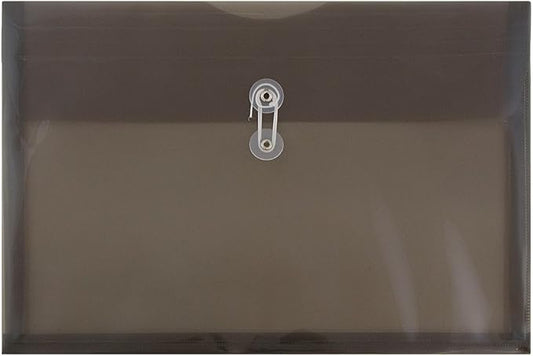 JAM PAPER Plastic Envelopes with Button & String Tie Closure - Legal Booklet - 9 3/4 x 14 1/2 - Smoke Gray - 12/Pack