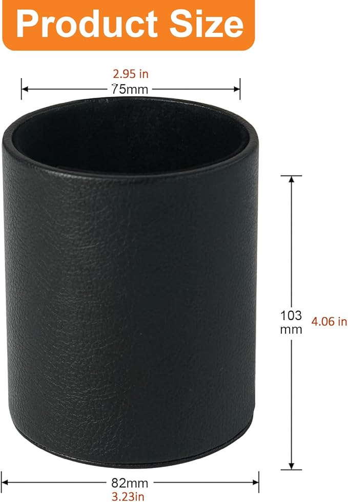 Pen Holder PU Leather Pencil Desk Stand for School/Office/Home (Black)