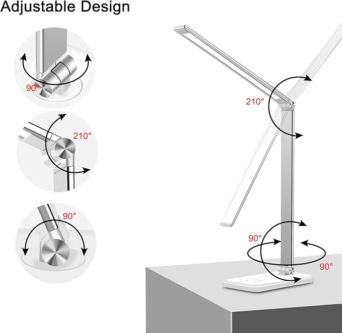 AFROG 8-in-1 4th Gen Multifunctional LED Desk Lamp with 10W Fast Wireless Charger,USB Charging Port,1200Lux Super Bright,5 Lighting Mode,7 Brightness，40 Min Timer,Night Light Function,5000K