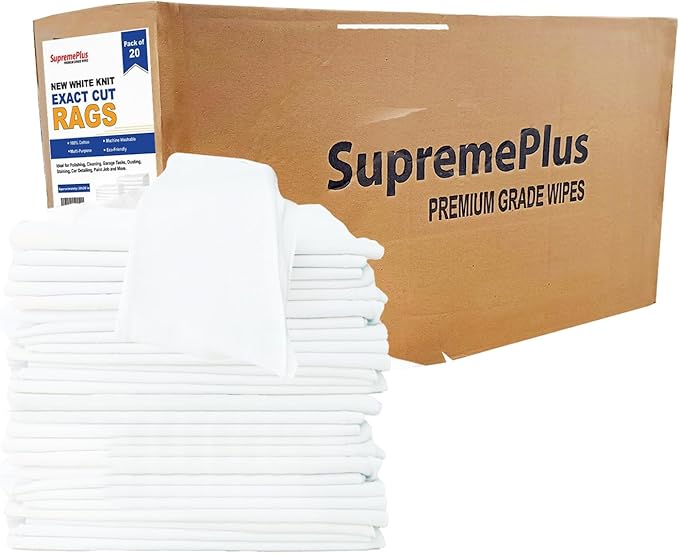 SupremePlus Premium Exact Cut White T-Shirt Cleaning Rags (20 Packs of 20 Pieces) - 20"x20" Cotton Rag for Mechanic Shops, Cast Iron, Staining Wood, Painting & Households – Shop Rags Bulk