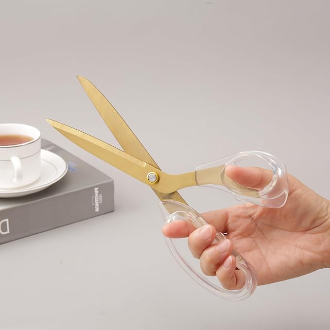 Acrylic Gold Scissors, 9” Ultra-Sharp Titanium Coated Blades and Sharp All-Purpose Scissors, Sewing, Office, Comfortable Handle Design, Versatile Usage