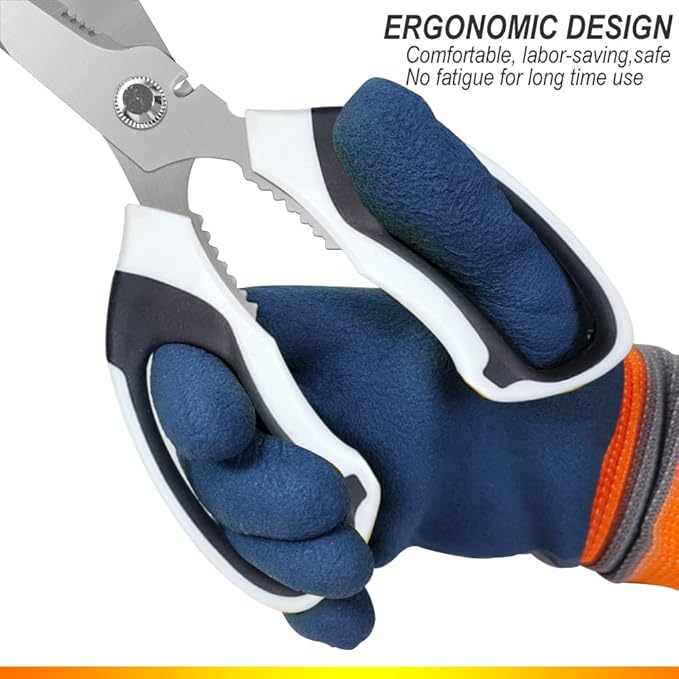 Heavy Duty 8'' Multipurpose Scissors with Protective Cover, Stainless Steel Serrated Blades, Easy Cutting Cardboard, Leather, Fabric, Wires, White