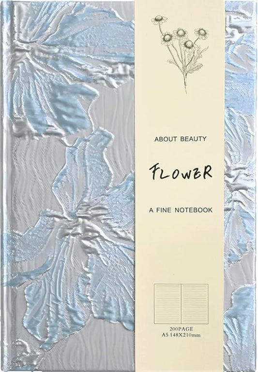 Hardcover Journal, Flower Notebook, A5, 6x8, Lined Pages, Lay-flat, Beautiful Journal for Women, Lily Flower, Blue Journal for Writing, Personal Notebook, Dream Journal, Self Care Journal