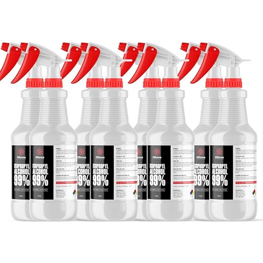 Isopropyl Alcohol 99% - 8 x 1 Quart Bottles with Spray Tops - High-Purity Concentrated Rubbing Alcohol for Effective Cleaning - Quick-Drying, Domestically Sourced IPA
