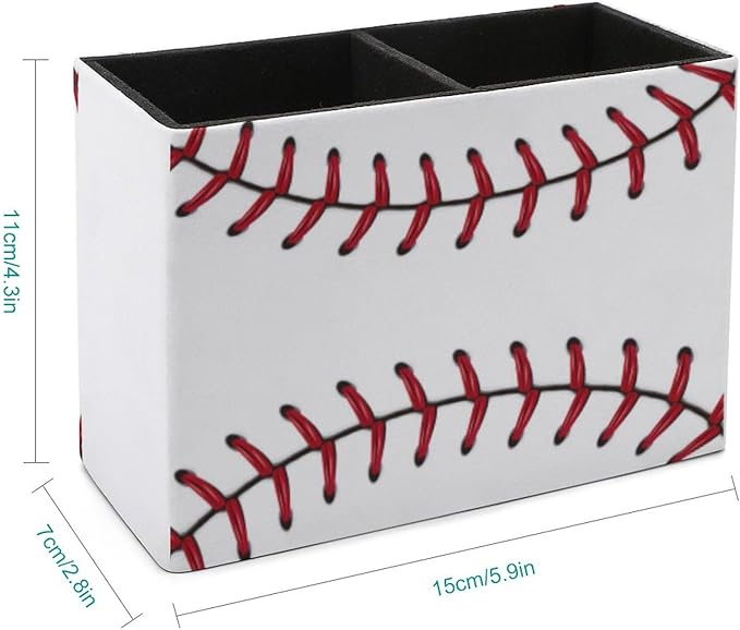 Pen Holder, Pencil Holder for Desk Organizer, Ball Baseball Stitches Sport PU Leather Pencil Cups Desktop Stationery Storage Makeup Brush Holder Pen Organizer for Office Home