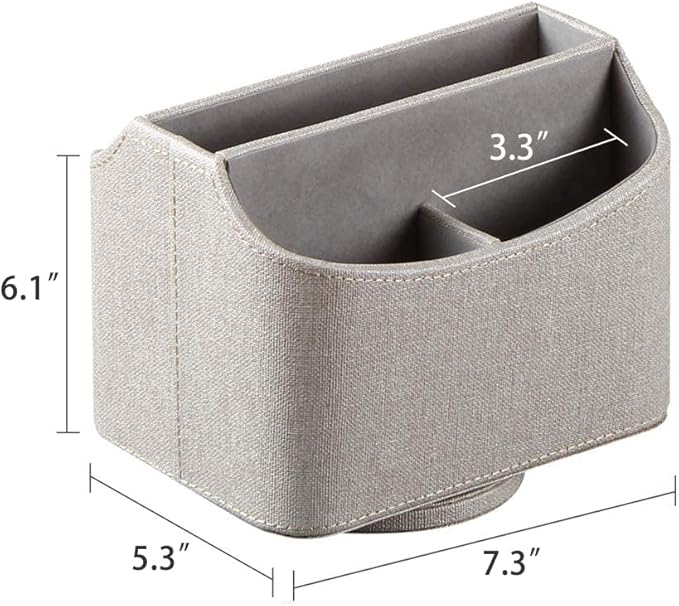 PU Leather Remote Control Holder,360 Degree Spinning Desk TV Remote Caddy,Desk Organizers and Accessories,for Controller,Media,Mail,Calculator,Mobile Phone,Pen Storage Holder(Beige)