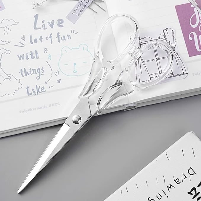 Gold Scissors, Stainless Steel Blade with Acrylic Handle, All Purpose Scissor for Office, School, Home, Fabric Shears, Tijeras (6.3" Silver)