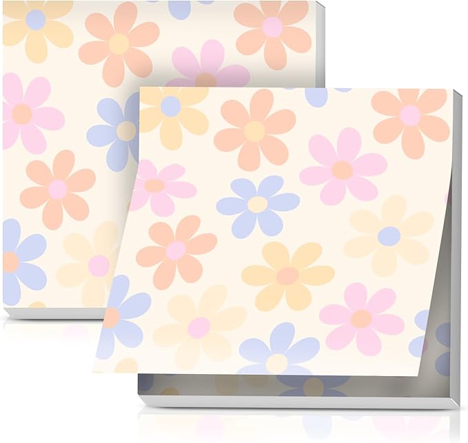 2 Pack Sticky Notes 3x3 Inches, Bright Cute Strong Sticking Power, Easy to Post for Home, Office, 80sheets/Pads, Colorful Flowers