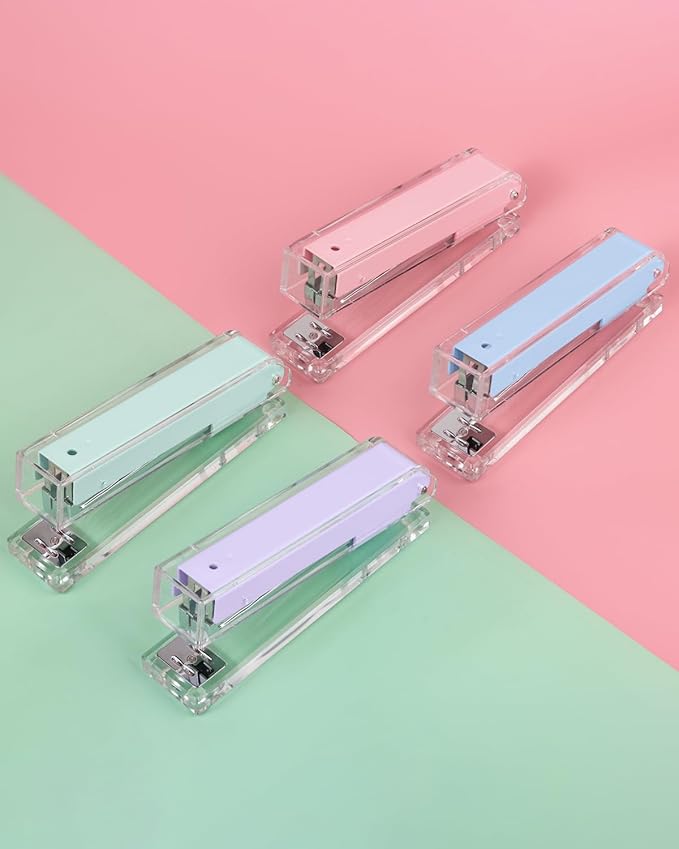 Honagu Clear Acrylic Stapler - Elegant Modern Desk Accessory for Home, Office, or School (Pink)