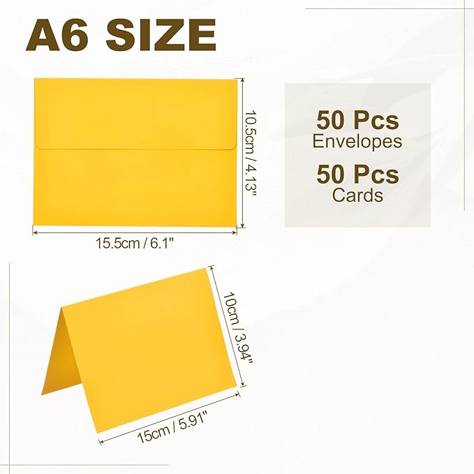 PATIKIL 50Pack Golden 4x6 Blank Cards and Envelopes, Self Seal A6 Envelopes with Folded Cardstock Small for Greeting Cards Wedding Greeting Birthday Invitations Letter Mailing