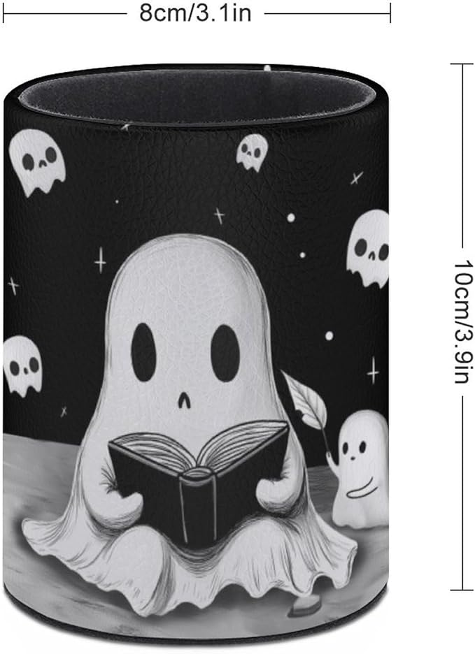 Cute Ghosts Pen Holder Pencil Organizer Cute Pencil Cup Desk Decor Makeup Brush Holder PU Multifunctional Office Suppliesfor Home Classroom School