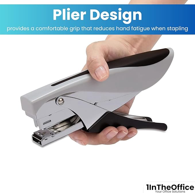 1InTheOffice Plier Stapler, Hand Held Stapler, 20 Sheet Capacity, Black/Gray, 1 Pack