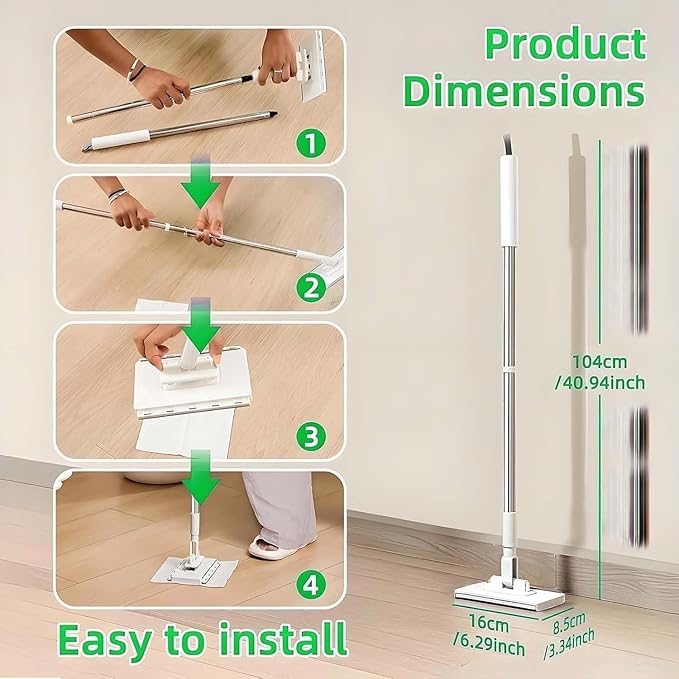 Snap Grip Minimop, Convenient Cloth Changing Mini Mop, Retractable Gap Dust Cleaner Flat Mops with Locking Head & Sweeping Cloths, 100cm Long Handle Sweeper Stick for Multi Cleaning (1*Mop+5*Cloth)