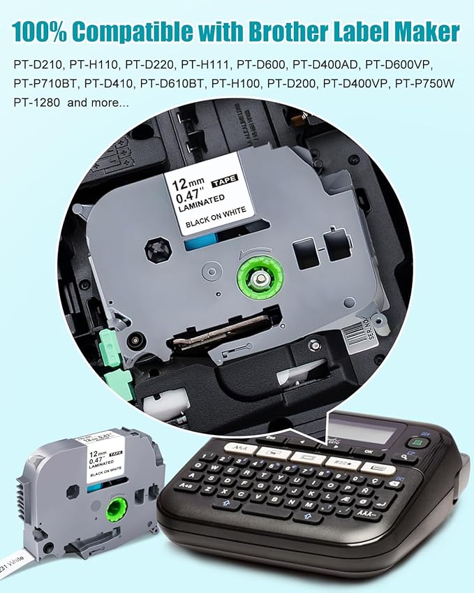 5-Pack Label Maker Tape Replace for Brother TZe TZ Tape 12mm 0.47 Laminated Colored White/Red/Blue/Yellow/Green Compatibel with Brother P Touch Label Maker PTH110 PTD220 PTD210 PT-D410