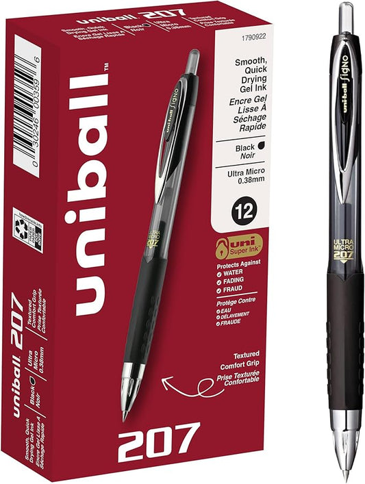 uniball 207 Signo Gel Ultra Micro Gel Pen, Retractable, Extra-Fine 0.38 Mm, Black Ink, Smoke Barrel