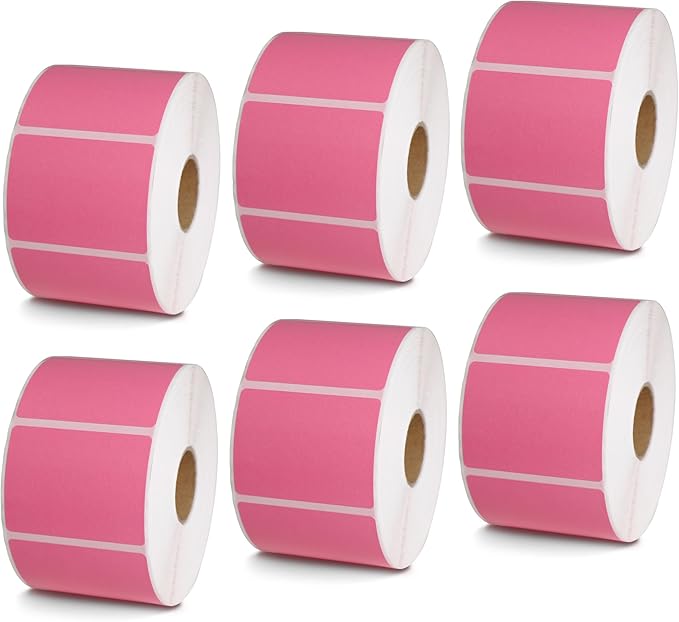 BETCKEY - 2" x 1.5" UPC Barcode & Address Labels Compatible with Zebra & Rollo Label Printer,Premium Adhesive & Perforated[Pink, 6 Rolls, 6000 Labels]