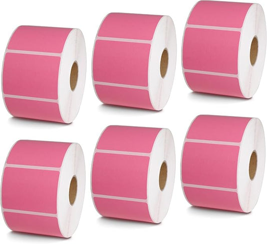 BETCKEY - 2" x 1.5" UPC Barcode & Address Labels Compatible with Zebra & Rollo Label Printer,Premium Adhesive & Perforated[Pink, 6 Rolls, 6000 Labels]