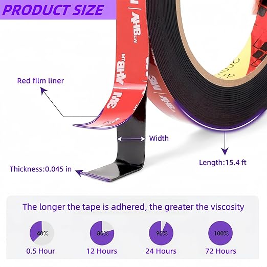 Double Sided Tape Heavy Duty, Mounting Adhesive Tape 1 in x 15.4 ft, Waterproof Adhesive Strip Tape for Indoor & Outdoor, Automotive Trim, Garage,LED Strip Lights, Home Decor