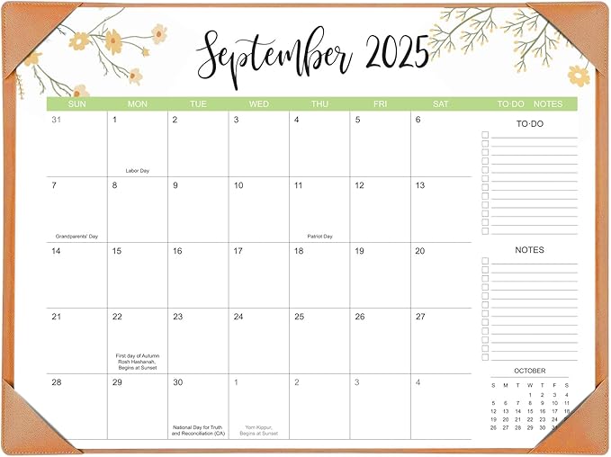 Desk Calendar 2025-2026 with Desk Mat – 22" x 17" Large Desk Pad Calendar Runs From Sep 2025 to Dec 2026, Floral Design Desktop Calendar for Home, Office
