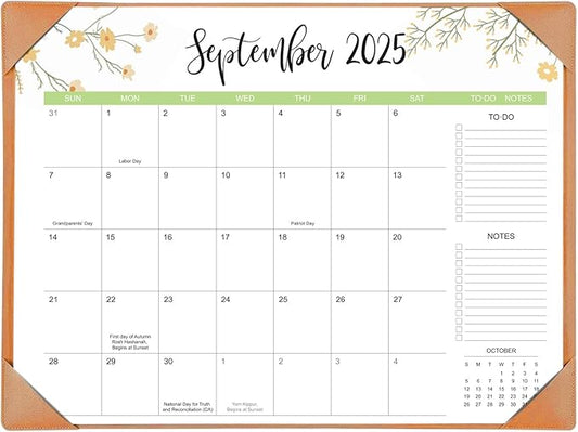 Desk Calendar 2025-2026 with Desk Mat – 22" x 17" Large Desk Pad Calendar Runs From Sep 2025 to Dec 2026, Floral Design Desktop Calendar for Home, Office