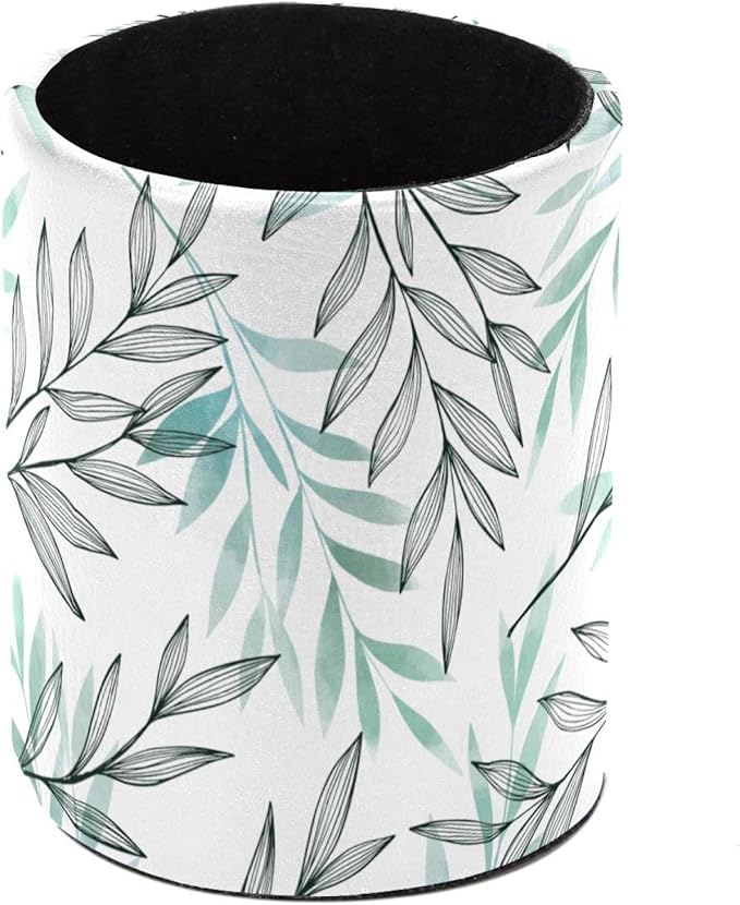 Pen Holder Gray Blue Leaves Pencil Holder for Desk Makeup Organizer Office Supplies for Home,Kids and School