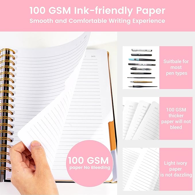 Yoment Hardcover Spiral Notebooks for Work School Note Taking, 6.1"x8.3" Journal Notebook with Tabs Dividers, Multi 5 Subject Notebook College Ruled, 200 Pages Lined Journal for Women, Pink