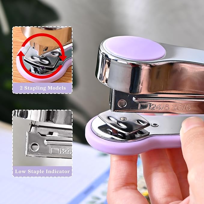 Temiary Metal Desktop Stapler with 2000 Staples Standard, 25 Sheet Capacity, Jam Free, Reduced Effort, for Desk Classroom Office Supplies (Purple)