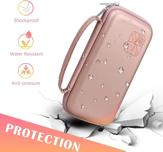 BOVKE Hard Travel Case for Texas Instruments TI-84 Plus CE/TI-84 Plus/TI-83 Plus CE/TI-83 Plus/Casio fx-9750GIII Graphing Calculator, Mesh Pocket for USB Cables, Manual, Pens, Accessories, Rosegold