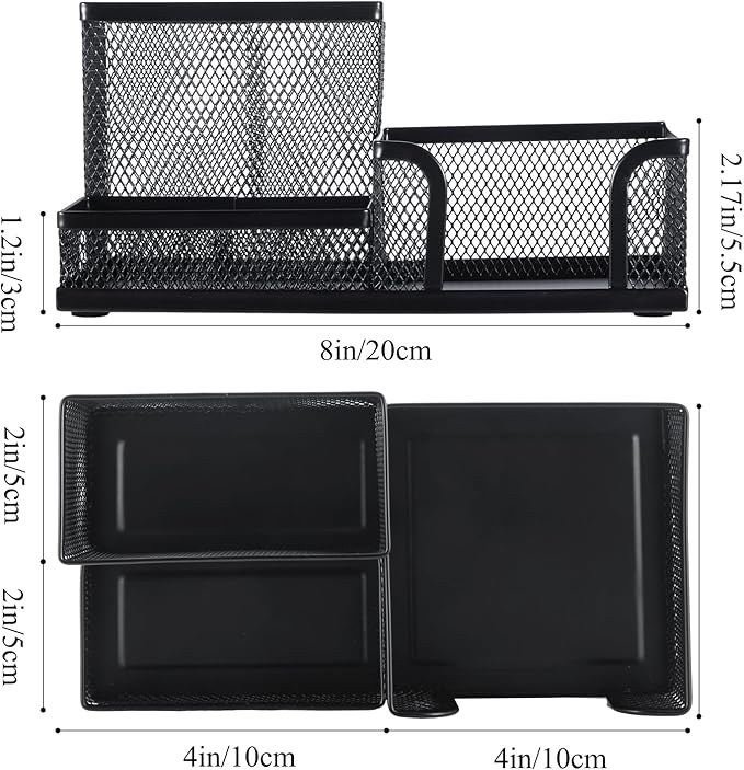 M&G Mesh Pen Holder Desk Organizers Pencil Holder for Desk Black, 3 Compartments Metal Office Supply Organizer with Sticky Notes Holder for School Home Office