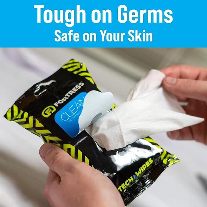 Fortress Electronic Wipes (25 ct, Pack of 12) To-Go Tech Wipes for Screens, Phones, Keyboards, TV Monitors, Computer Screens, and More [Travel Size] Skin-Safe