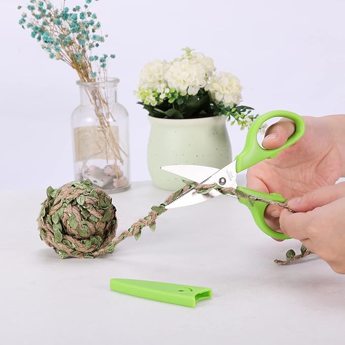 6 inches Multipurpose Scissors, Stainless Steel Sharp Basic Shears for School Office Home Kitchen Household Craft Supplies w/Protective Cover, Comfort Grip Green