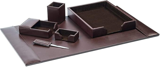 Dacasso Bonded Set Luxury Leather Desk Pad & Desk Organization Essentials, 6 Piece, Dark Brown