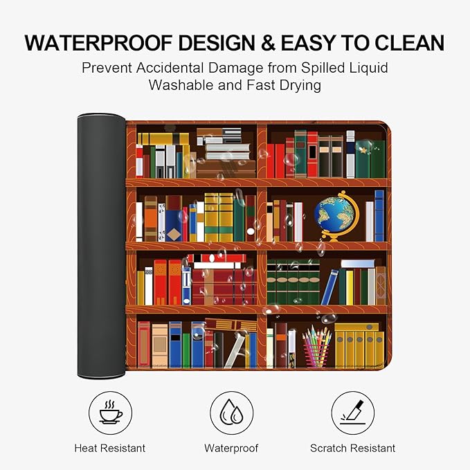 Large Desk Mat, Desk Matt for Desktop, Computer Gaming Mouse Pads, Anti-Slip Rubber Base, Stitched Edges Soft Mat for Desktop Office Home 31.5 x 11.8 Inches (Colorful Books)