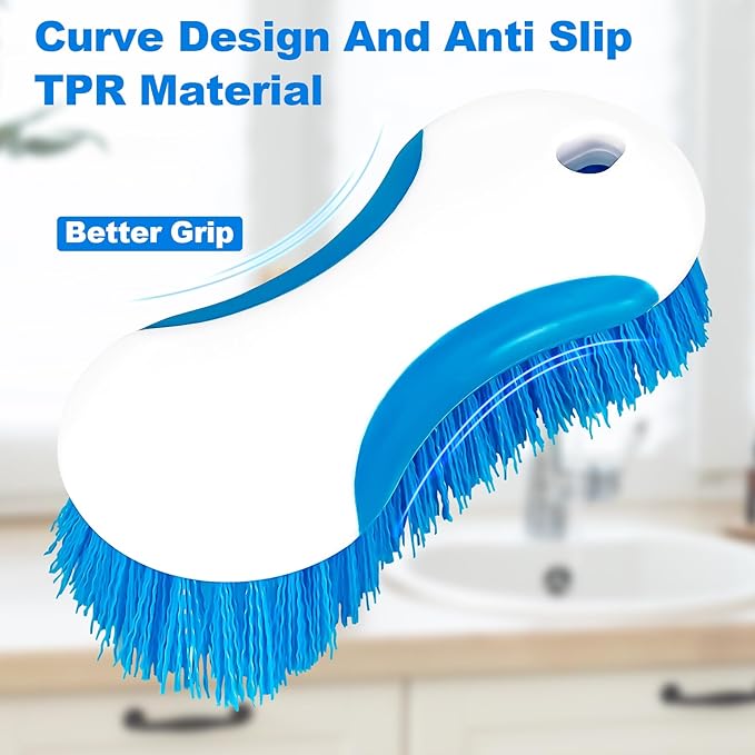 6.3" Multi Purpose Heavy Duty Scrub Brush with Non-Slip TPR, Cleaning Brush with Stiff Bristles for Tile Floors，Walls, Carpet, Tubs，Sink ，Blue