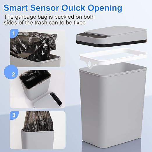 Smart Touchless Bathroom Trash Can 2.2 Gallon Automatic Motion Sensor Rubbish Can with Lid Electric Narrow Small Garbage Bin for Kitchen, Office, Toilet, Bedroom (Grey)