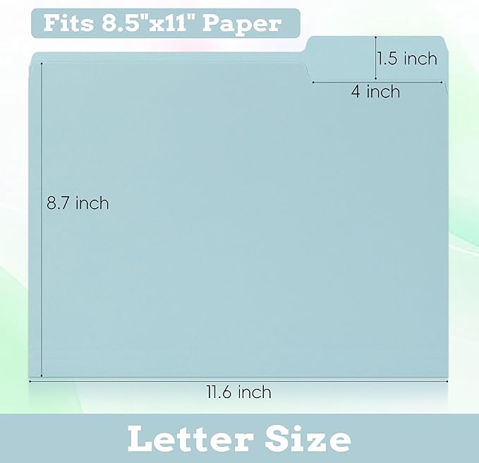 100 Packs File Folders Letter Size, 8.5 x 11 Colored File Folders 1/3 Cut Tab for Easy Labeling, for Home, Office, School Filing