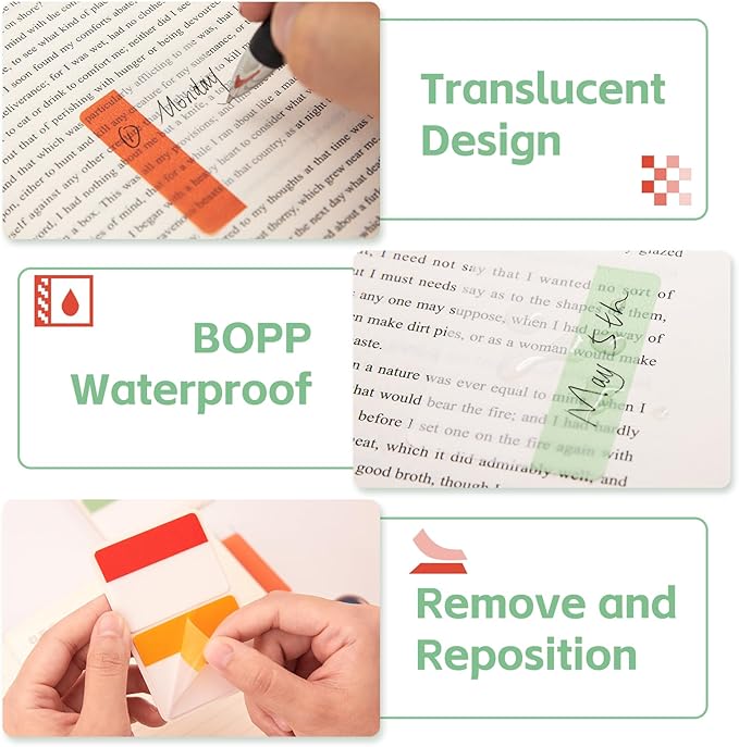 KICNIC Sticky Tabs 240Pcs 2Inch, Pastel Book Tabs, Adhesive BOPP Page Tabs, Transparent Annotation Labels, Tabs for Notebooks, Small Markers for School, College, Office (12 Colors)