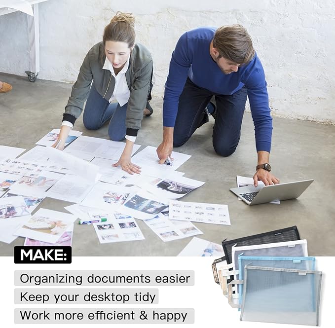 Mesh Zipper Pouch, Lightweight Nylon File Folders, A4 Document Organizer Clearly Visible Mesh Zip Bag, Suitable for School Office Travel Supplies (Single-Layer Mesh)