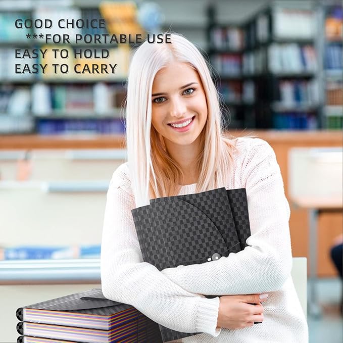 24 Pockets Accordion File Organizer,Document Organizer,Expanding File Folder Letter Size,Expandable Filing Box,Special Designed for Portable Use,Accordian Folders,Plastic (Grid Black)