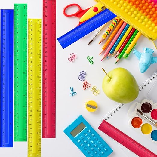 60 Pcs 12 Inch Plastic Rulers Bulk Kid Ruler for School Back to School Supplies, Flexible Assorted Color Ruler with Centimeters and Inches for Students School Education (60)
