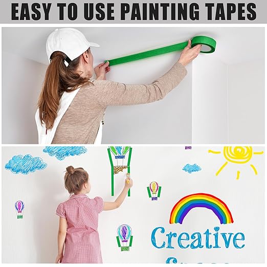 Fainne 30 Pcs Green Painters Masking Tape Bulk 1 Inch x 55 Yard, General Purpose Paint Band Removable Adhesive Tape Multi Surface Roll for Painting Labeling School Supplies