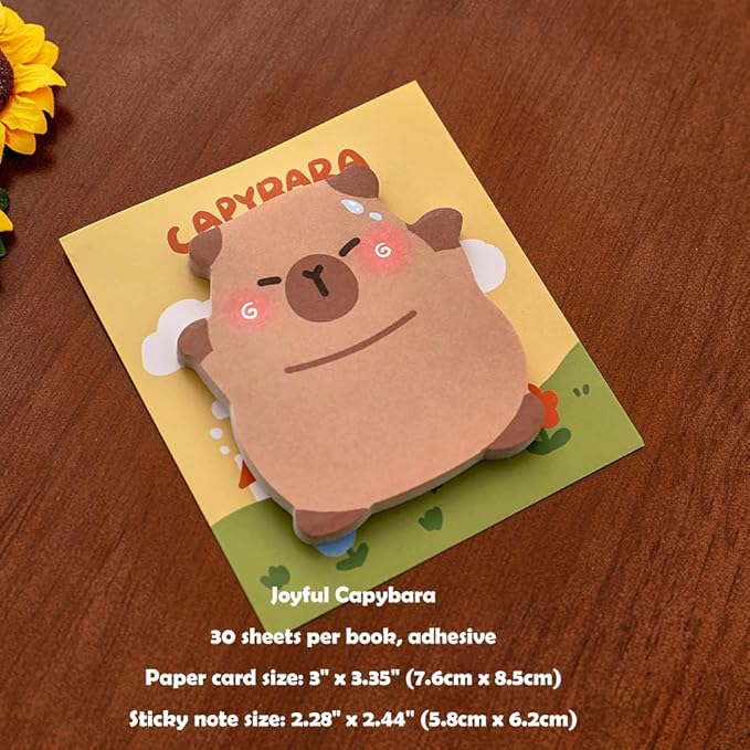 Cute Capybara Funny Sticky Notes Set 4 Shapes: Relaxed, Looking Back, Happy, Shy, 30 Sheets/Pad, Perfect for Office Home School Teacher