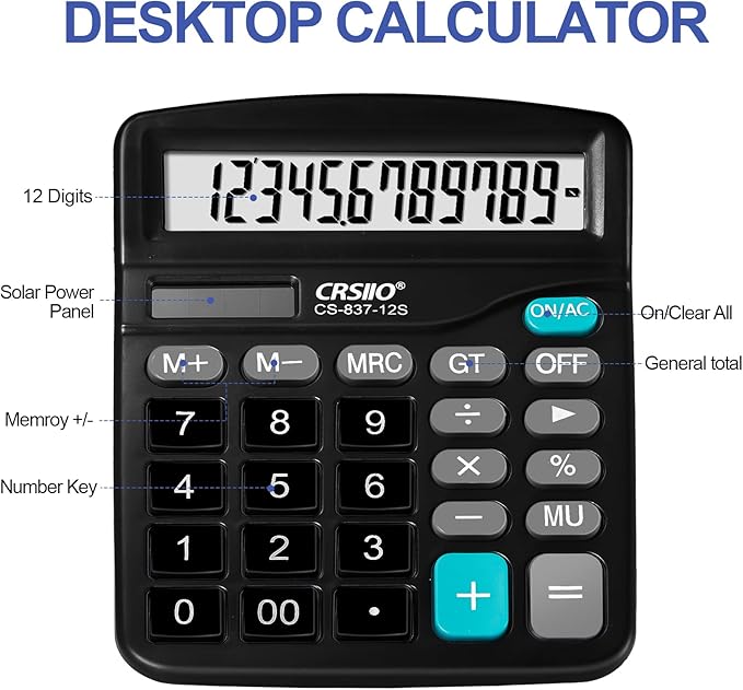 8 Pack Desk Calculators with Big Buttons and Large Display Dual Power Desktop Calculators 12 Digit Solar Power Calculator for Office, Home, School