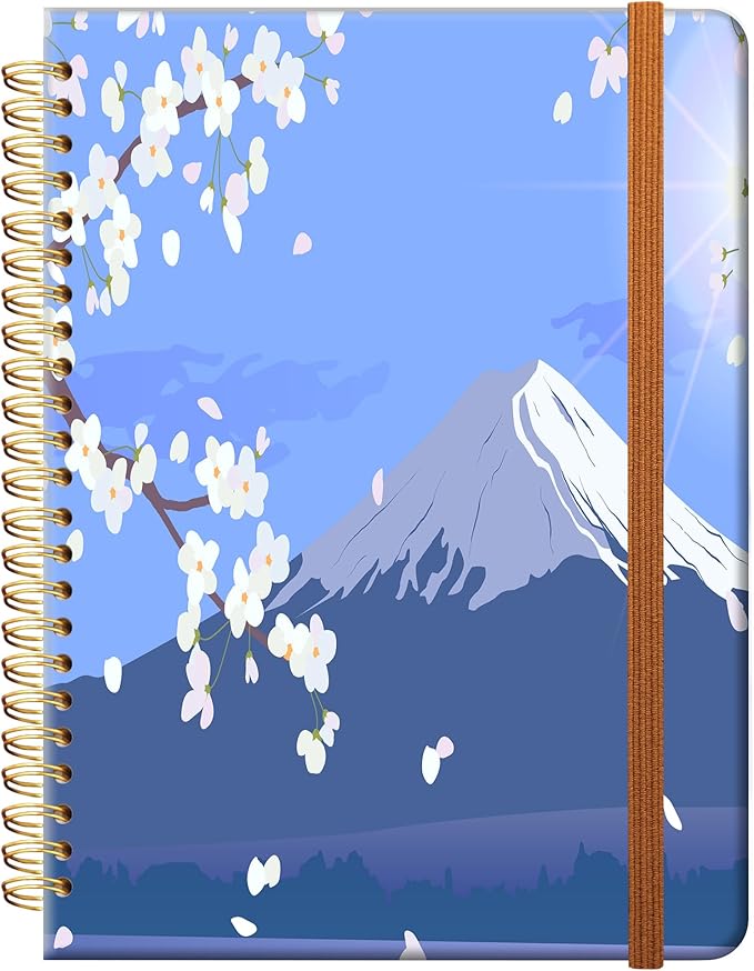 Ruled Spiral Writing Notebook,A5 Hardcover Lined College Journal for Women,Strong Twin-Wire Binding with Premium Paper,8.4" X 6",Perfect for School,Office,Home(Cherry Tree Mountain)